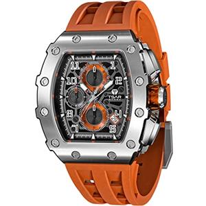 TSAR BOMBA Orologio da Uomo di Lusso tipo Tonneau,Preciso Movimento al Quarzo Giapponese TMI VK67,Vetro Zaffiro Antigraffio,con Funzione di 50M impermeabile Cronografo Calendario Luminoso