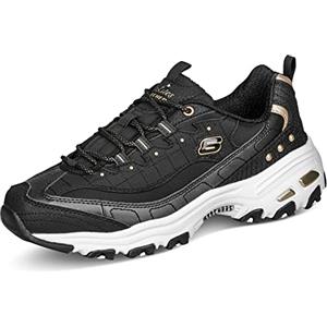 Skechers Skechers D'lites, Sneaker Donna, Nero Duraleather Gold Trim, 40.5 EU