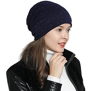 DonDon Berretto Invernale da Donna Slouch Beanie Morbido con Strass Rivestimento Interno Morbido e Caldo - Blu Scuro