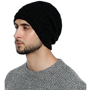 DonDon Berretto Uomo Berretto Invernale Cuffia di lana Slouch Beanie con fodera in pile - Nero