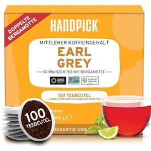 HANDPICK, Bustine Di Tè Nero Earl Grey (100 Unità) Tè Earl Grey Puro Con Estratti Di Bergamotto | Aroma Di Agrumi | Prepara Un Tè Caldo/Freddo Con O Senza Latte