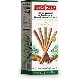 DOÑA JIMENA - Stick Croccanti di Arachidi e Mandorle con Cioccolato (con sale), Prodotti in Modo Tradizionale, Dolce Tipico Natalizio, Torrone di Qualità Suprema, 200 g