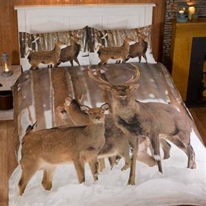 Stag Trapunta con Cervo, Copripiumino e 2 federe, Biancheria da Letto, Multicolore, Matrimoniale., Poliestere e Cotone., Multicolore, Doppio