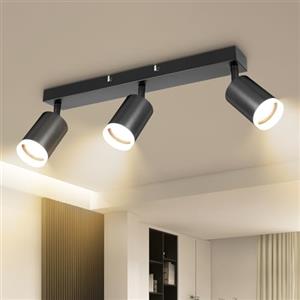 Dehobo Lampada Faretti LED da Soffitto Orientabili, Moderna Plafoniera 3 Luce GU10 Nero, Lampadario LED da Parete Interno per Barra Cameretta Cucina, Senza Lampadina