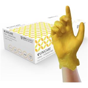UNIGLOVES Unicare Guanti Monouso in Vinile - Guanti da esame Multiuso, Senza Polvere e Lattice - confezione da 100 Guanti, Giallo, extra Large (GS0105)