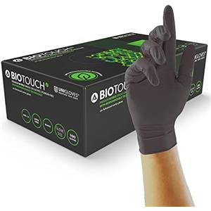 Unigloves Biotouch GM0093 Guanti Monouso Biodegradabili in Nitrile - Multiuso - Senza Lattice né Polvere - Guanti Adatti per Ambiti Medici - Touchscreen - Neri - Taglia M (100 Guanti)