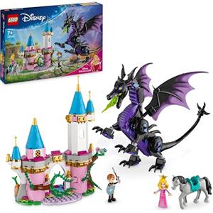 LEGO Disney Malefica Drago, Parte del Castello Giocattolo da Costruire con Torre, 2 Mini Bamboline dei Personaggi di Aurora e del Principe Filippo, Giochi per Bambine e Bambini da 7 Anni 43240