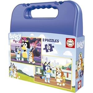Educa - Set di 2 puzzle per bambini Bluey con 20 pezzi presentati in una magnifica valigia di plastica. Misura: 28 x 20 cm. Raccomandato 4 anni (19966)