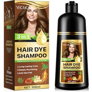 QLIGES Shampoo Per Capelli Neri 500ml, Balsamo Per Capelli 3 In 1 Colore A Lunga Durata Trattamento Anticaduta Profondamente Nutriente, Formula A Base Di Erbe Per Uomini E Donne (Brown)