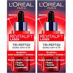 L'OREAL PARIS L'Oréal Paris Siero Revitalift Laser Tri-Peptidi Pelle Idratata Elastica Anti Età Rimpolpante con Acido Ialuronico e Vitamina C - 2 Flaconi da 30ml