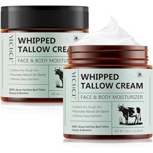 QLIGES 2pcs Beef Tallow 120g, Crema Di Sego Di Manzo Alimentato A Erba Con Miele E Cera D'Api, Crema Idratante Per Viso E Corpo Adatta Alla Maggior Parte Dei Tipi Di Pelle