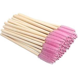 G2PLUS 50PCS Scovolino Monouso Mascara Scovolino Ciglia in Legno Pennelli per Ciglia Monouso Spazzolino Ciglia Monouso per L'estensione Delle Ciglia,Manico in Legno（Rosa-Bambù）