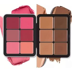 Beauty Searcher Tavolozza di 12 colori di correttore e fard, lunga tenuta, resistente alle sbavature, sfumabile, 2 in 1 fard in crema con finitura opaca, palette di trucco per il viso (#02)