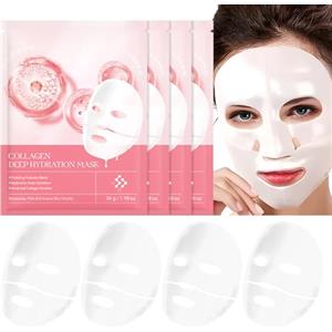 QLIGES Maschere Viso al Collagene 4pcs, Maschere Viso Coreane, Maschera per il viso Maschera per il Trattamento Notturno Della Pelle for Lenire, Riparare, Deep Hydration