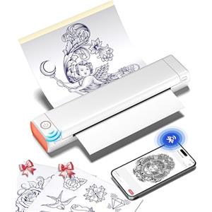 Phomemo Stampante a trasferimento per tatuaggi M08F, stampante termica A4 per trasferimento di tatuaggi con 10 fogli di carta di trasferimento, stampante per tatuaggi compatibile con smartphone e PC