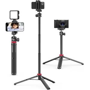 ULANZI MT-44 Treppiede Smartphone 147 cm, 2 in 1 Bastone Selfie con Telecomando, Treppiede Fotocamera con Testa a Sfera 360° e Cold Shoe, Compatto Selfie Stick per Samsung Sony Canon Nikon iPhone 16