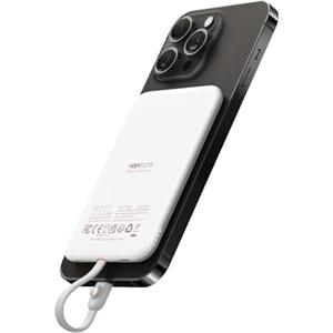 VEEKTOMX Power Bank per iPhone Mini Powerbank 5000mAh con Cavo Integrati Caricatore Portatile con 2 Uscite & 2 Ingressi Batteria Esterna Magnetico Antiscivolo per iPhone 14/13/12/11 ecc. (Bianco)