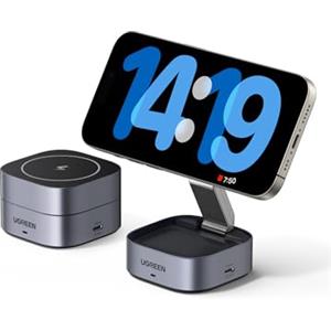 UGREEN MagFlow Caricatore Wireless, Stazione di Ricarica 2 in 1 per Cuffie, Caricabatterie Magnetico Compatibile con iPhone Serie 16/15/14/13/12, AirPods PRO 2/3