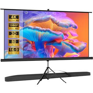 VISULAPEX 80 Pollici Telo Proiettore con Supporto, 16:9, 4K HD Schermo Proiettore Portatile, Pieghevole Telo per Proiettore per Interni - Con Borsa e Treppiede