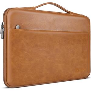 DOMISO Custodia PC Portatile Sleeve 14 Pollici,Impermeabile Cuoio artificiale PU Laptop Borsa Porta PC Computer Compatibile con 14 Pollici Notebook MacBook HP ASUS Dell Microsoft，Marrone