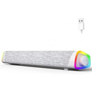 SOULION R30 Plus Casse per PC, Bluetooth V5.3 Altoparlanti per computer, alimentata tramite USB, luci LED colorate, Soundbar per PC, desktop, laptop, Bianco