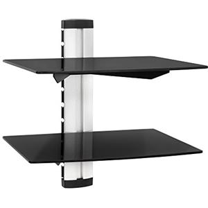 TecTake Supporto con fissaggio a parete per lettori DVD e ricevitori - modelli differenti - (2 mensole Nero/Argento | 400295)
