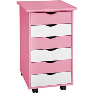 TecTake Cassettiera a rotelle comò in legno - disponibile in diversi colori - (Rosa)