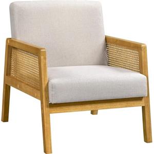 Yaheetech Poltrona da Salotto con Braccioli Poltrocina Struttura in Legno Poltrona Relax in Rattan Sedia con Cuscini Imbottiti Divano Singolo per Soggiorno Camere da Letto Sala Reception Lettura
