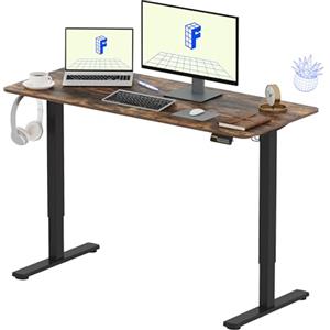 FLEXISPOT 140 * 60cm Scrivania Regolabile in Altezza,Con Ganci, Standing Desk Scrivania Elettrica Scrivania Motorizzata(Marrone)