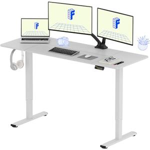 FLEXISPOT 160 * 60cm Scrivania Regolabile in Altezza Con Ganci Standing Desk Scrivania Elettrica Scrivania Motorizzata(Bianco+Bianco)