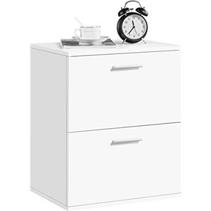 Yaheetech Comodino Camera da Letto Cassettiera con 2 Cassetti in Stile Norcido Comodino da Notte Tavolino da Letto Moderno 55 x 45 x 35 cm Bianco