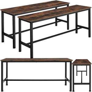 TecTake® Set con 2 Panche, Design Lineare, Telaio in Acciaio, Piano in Legno, Panche Da Esterno e Interno, Regolabili, Panca per Tavolo Birreria - Legno Industriale Scuro, Rustico
