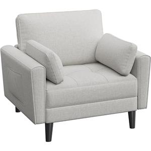 Yaheetech Divano Singolo da Salotto Divano a 1 Posto in Tessuto Divanetto Moderno con Cuscini Schienale Poltrona da Soggoirno con Braccioli 102,5 × 75 × 85,5 cm Greige/Tela