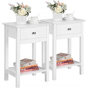 Yaheetech Set 2 Comodini Bianchi in Stile Shabby Chic Comodino Camera da Letto Moderni 40 x 30 x 61 cm con Cassetto e Ripiano in Legno e MDF Tavolini Soggiorno Laterale da Divano Salotto