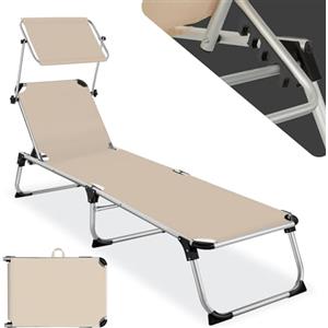 TecTake® Sdraio da Spiaggia, Schienale Regolabile in 6 Posizioni, Parasole, Lettino Pieghevole e Trasportabile, Sdraio da giardino, Lettino Prendisole, Pratiche Maniglie (Beige)