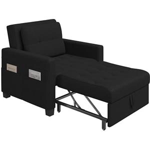 Yaheetech Divano Letto 3 in 1 Imbottito Divanetto Singolo con Schienale Regolabile Divano a 1 Posto per Soggiorno Camera da Letto Poltrona Pieghevole Ufficio Appartamento Nero