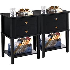Yaheetech Comodini Camera da Letto Comodino con 2 Cassetti Tavolini Lato Moderno Tavolino da Divano con Ripiano in Legno Mobiletto da Letto Mobile da Salotto Soggiorno 45 x 35 x 61 cm Nero