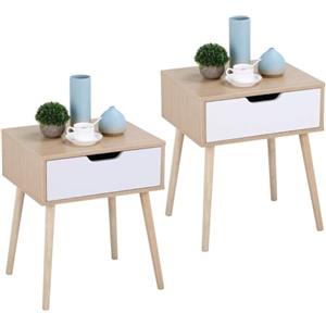 Yaheetech Set da 2 Comodini con Cassetto Stile Scandinavo Organizzatore da Letto Moderno 48,5 x 41 x 57,5 cm Comodino da Notte Tavolino da Salotto in Legno Comodini da Camera da Letto