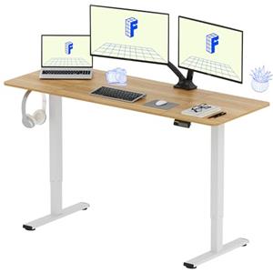 FLEXISPOT 160 * 60cm Scrivania Regolabile in Altezza Con Ganci Standing Desk Scrivania Elettrica Scrivania Motorizzata(Bianco+Acero)