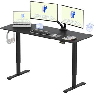 FLEXISPOT 160 * 60cm Scrivania Regolabile in Altezza Con Ganci Standing Desk Scrivania Elettrica Scrivania Motorizzata(Nero+Nero)