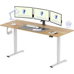 FLEXISPOT 200 * 80cm Scrivania Regolabile in Altezza Con Ganci Standing Desk Scrivania Elettrica Scrivania Motorizzata(Bianco+Acero)