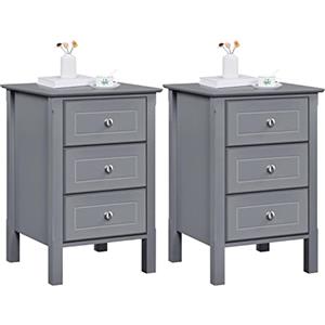 Yaheetech Set 2 Comodini Camera da Letto con 3 Cassetti Cassettiera Cameretta Comodino da Notte Moderno Tavolino Laterale Organizzatore da Divano Salotto Elegante 40 x 40 x 60 cm Grigio Scuro