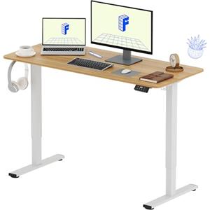 FLEXISPOT 140 * 60cm Scrivania Regolabile in Altezza,Con Ganci, Standing Desk Scrivania Elettrica Scrivania Motorizzata(Bianco+Acero)