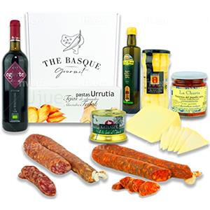 THE BASQUE Gourmet Set Regalo Natalizio - Cesto per Natale con Vino, Formaggio, Asparagi, Olio Extravergine, Peperoni Piccanti, Paté, Biscotti alle Mandorle, Salsiccia - Regalo Di Lusso- Lotto 4