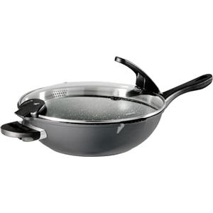 STONELINE Future Aluminium Wok, Diametro 32 cm, Coperchio in Vetro, Rivestimento Antiaderente