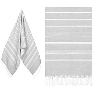 Eucomir Fouta Telo Mare Grande 90 * 180CM,Asciugamano da Spiaggia,Teli Mare Spiaggia Antisabbia Leggero frange,Assorbente e Asciugatura Rapida,Telo da Bagno Lo Piscina/Viaggi/Campeggio,Grigio Chiaro