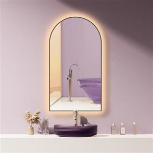 HOKO® Specchio ad arco LED anti-appannamento, 50 x 90 cm/90 x 50 cm, Dallas con telaio in metallo nero, montaggio alto+QUER Arch Specchio da bagno + interruttore touch + cambio luce 2700 - 6500 K,