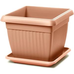 IMJ-Global Vaso Fioriera con Sottovaso per piante Fiori TERRA DKWT19-PKWT17 H16 da interno esterno Quadrato Terracotta 3,5 Litri 19x19x16 cm design Classico in plastica da balcone