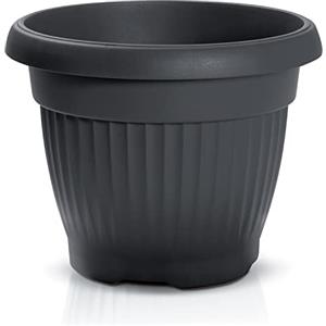 IMJ-Global Vaso per piante Fiori DCE25 TERRA Tondo Ø25cm da interno esterno Nero 5 Litri Ø25x19,5 cm design Classico Fioriera in plastica da balcone Grigio Antracite