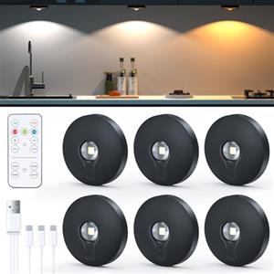 TRUMPETS Ricaricabile Luci Led Armadio con Telecomando, Luci Led Senza Filo, Funzione Temporizzazione, Luce Vetrina Senza Fili per Mobili da Cucina e Armadio per Armadio Vetrina Faretti LED RGB